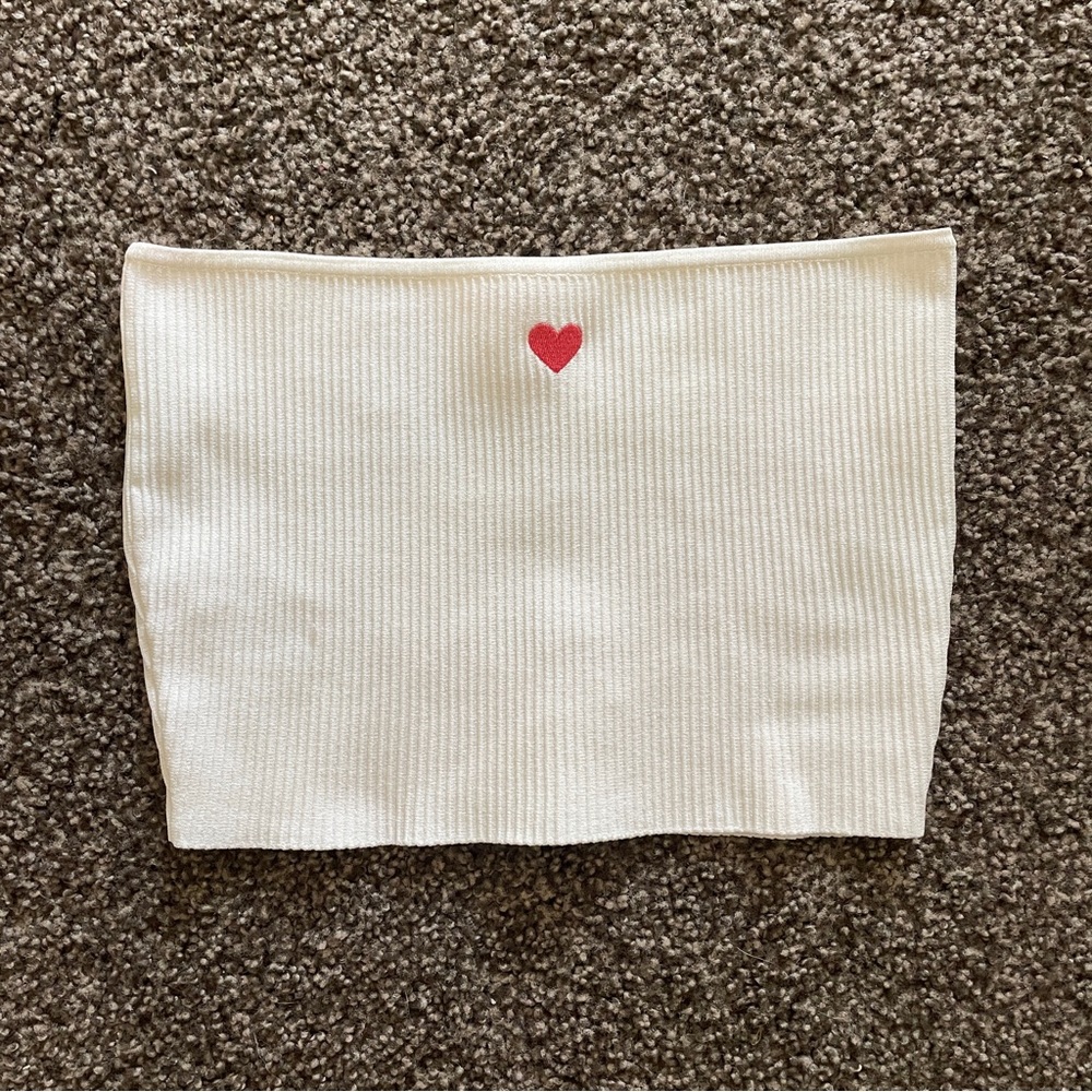 Ribbed Tube Top Crop Top with Heart